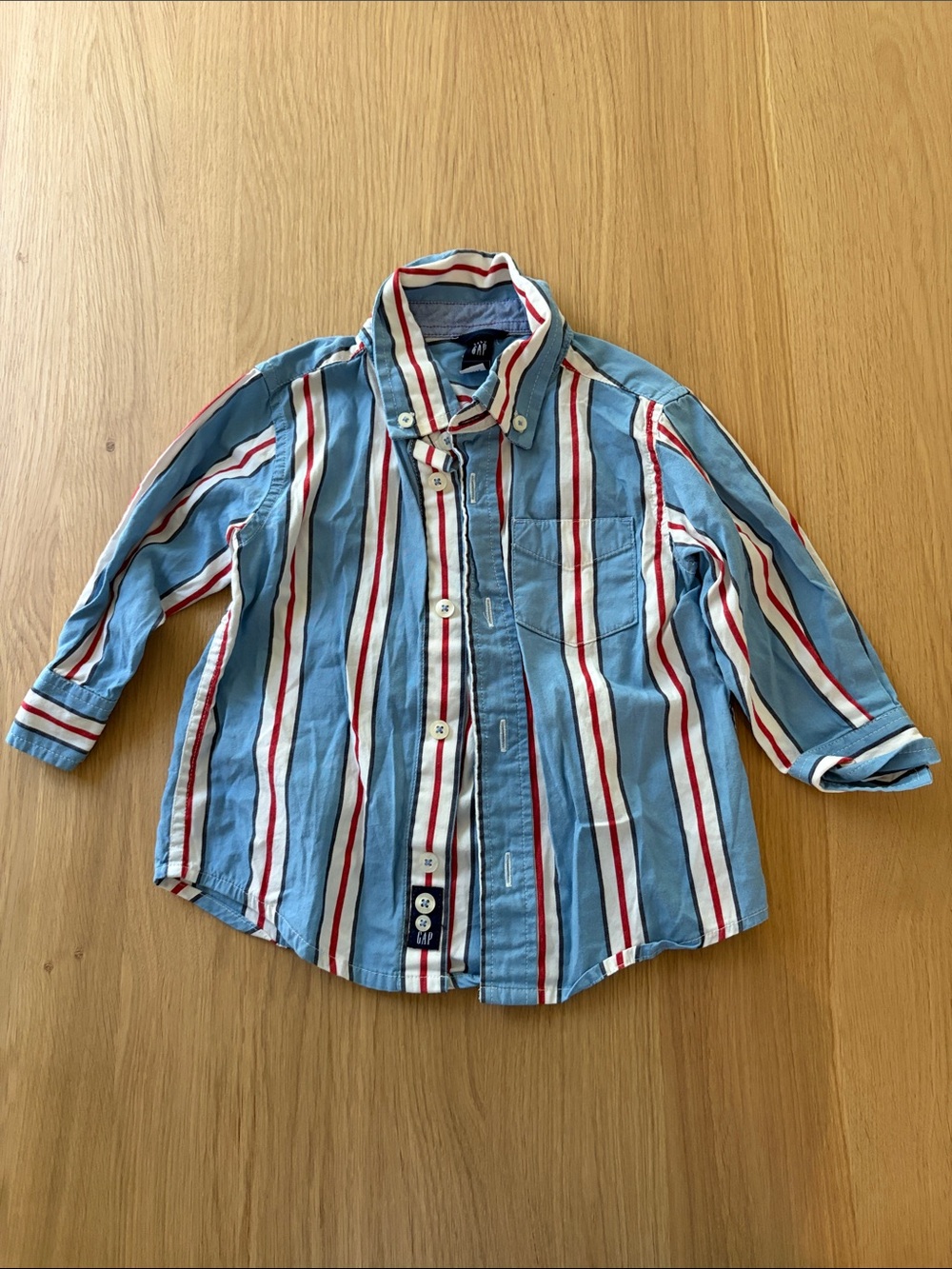 GAP Blue Button-Down Shirt with Red and White Stripes